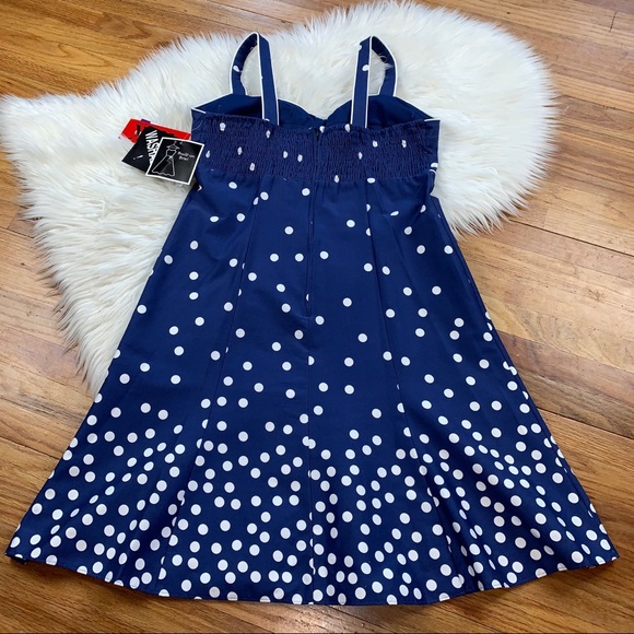 R&K Originals NWT Blue Polka Dot PETITE Sun Dress - Picture 2 of 13